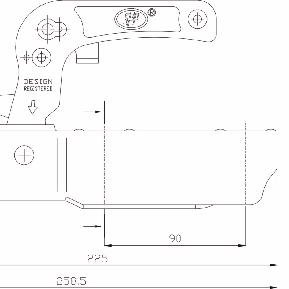 Cupla remorca 750 kg, profil bara patrat, 60,50 mm, SPP