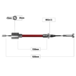 Cablu frână pentru AL-KO/BPW 1326/1130 mm – capăt tip clopot Ø23/26 mm + capăt tip ciupercă, NB Parts