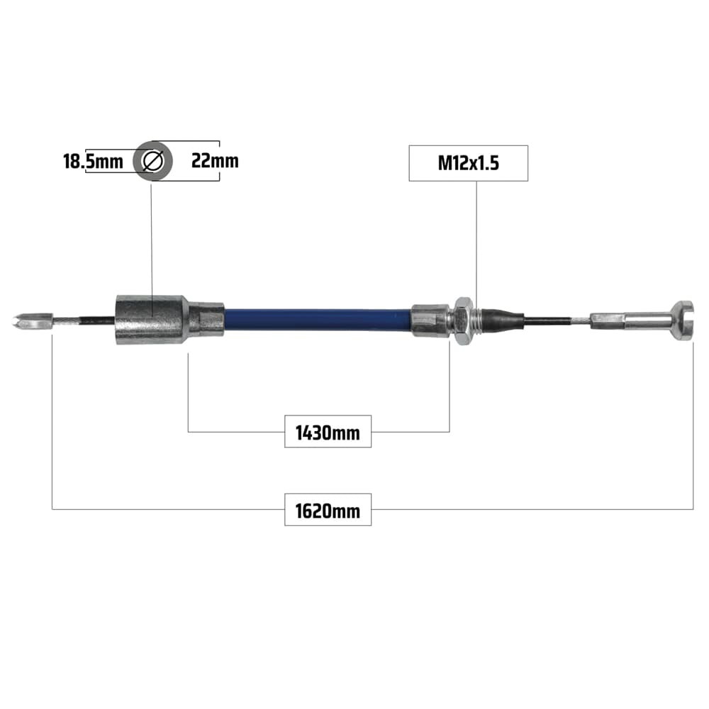 Cablu frână pentru KNOTT 1620/1430 mm – capăt tip clopot Ø18,5/22 mm + capăt tip ciupercă, NB Parts