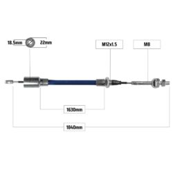 Cablu frână pentru KNOTT 1840/1630 mm – capăt tip clopot Ø18,5/22 mm + filet M8, NB Parts