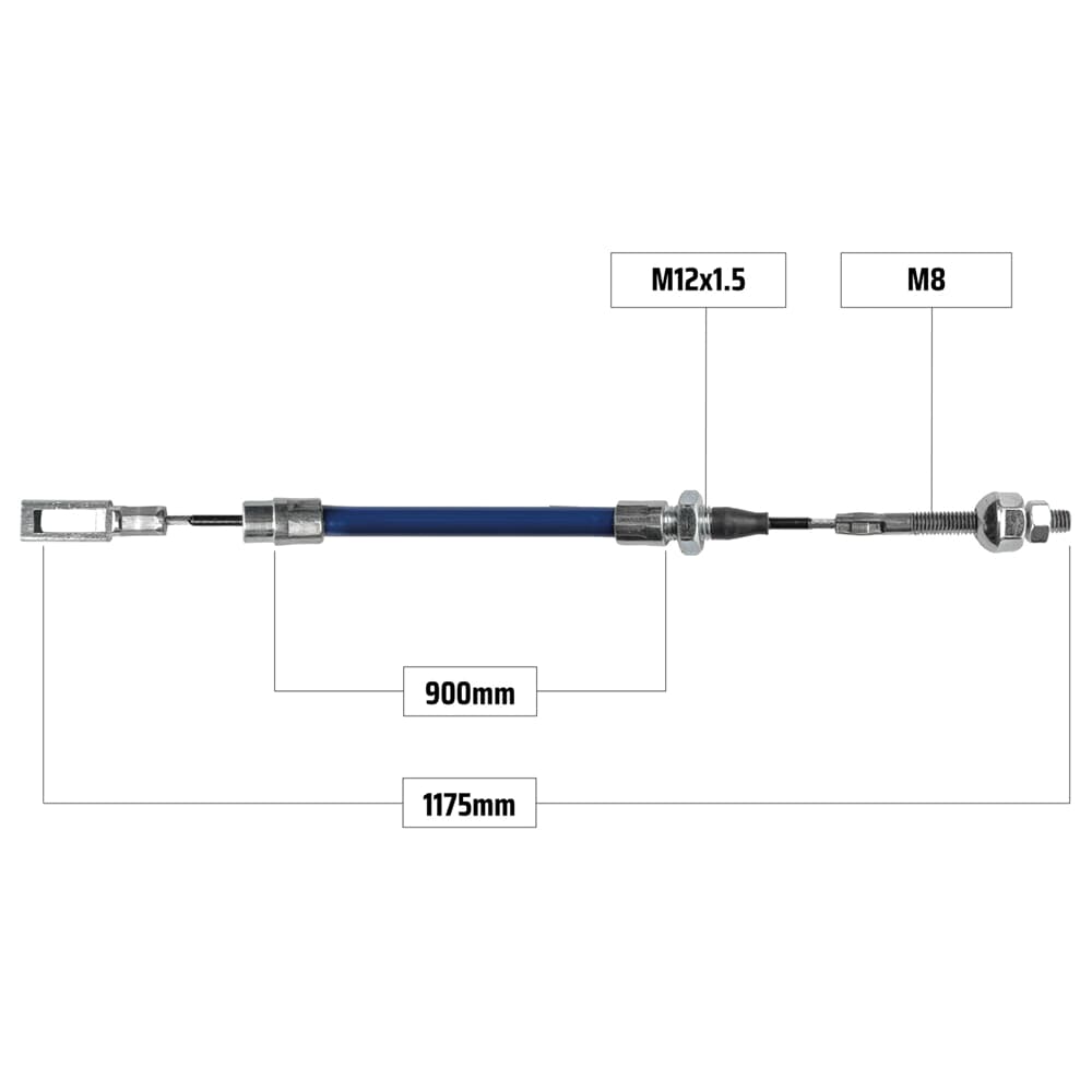 Cablu frână pentru KNOTT 1175/900 mm – ochet 15x7 mm + filet M8, NB Parts