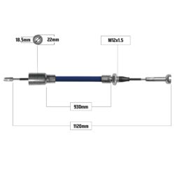 Cablu frână pentru KNOTT 1120/930 mm – capăt tip clopot Ø18,5/22 mm + capăt tip ciupercă, NB Parts
