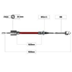 Cablu frână pentru AL-KO/BPW 1830/16200 mm – capăt tip clopot Ø23/26 mm + filet M12/M8, NB Parts