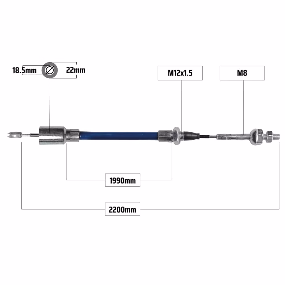 Cablu frână pentru KNOTT 2200/1990 mm – clopot Ø18,5/22 mm + filet M8, NB PARTS