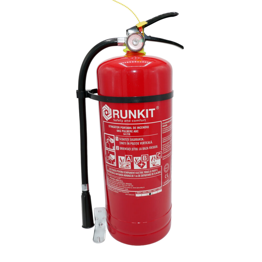 Stingător auto P6 cu manometru, aviz IGSU, 6 kg, reîncărcabil, RUNKIT